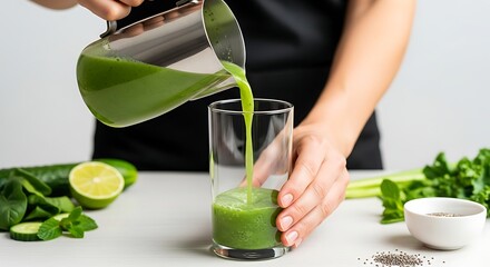 Green Juice Being Poured into a Glass