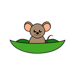 a small brown cartoon mouse smiling happily