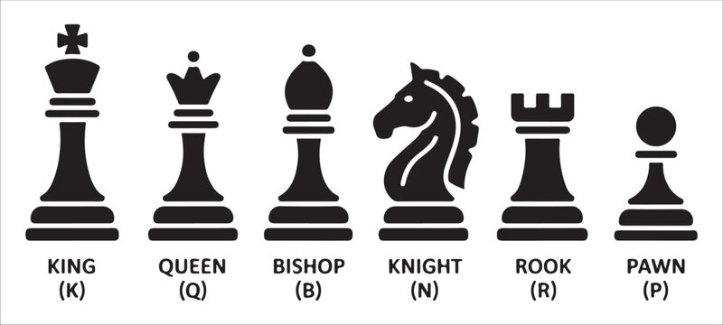 Set of black chess piece icons with king queen bishop knight rook and pawn on white background vector