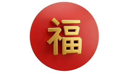 Golden Chinese Character on Red Circle.