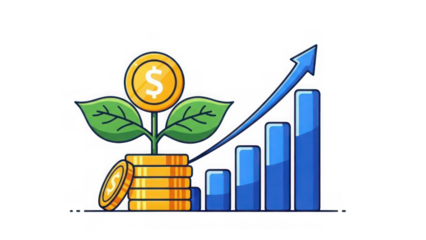Golden coins stack with growing green plant and dollar sign. isolated on a transparent background