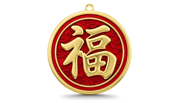 Golden Chinese Character on Red Pendant.