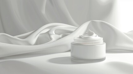 Medical-style skincare photo illustrating skin barrier repair concept using tallow cream, jar placed near abstract skin layer models, clean white background