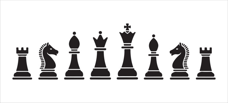 Full row of chess pieces icons including rook knight bishop queen and king isolated on white vector