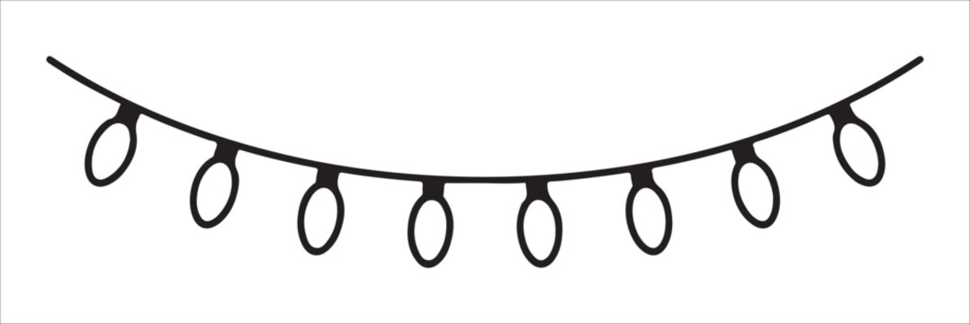 Christmas lights line art garland decoration vector illustration on white background