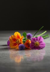 A stunning arrangement of fresh colorful blooms captures the natural essence of vibrant life and seasonal beauty on a smooth surface ,natural ,life ,summer