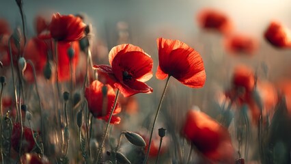 Obraz premium Close-Up of Vibrant Red Poppies in Bloom 