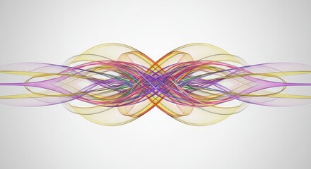 Abstract digital rendering showing balanced flowing colorful energy light waves crossing in a smooth, pure white void ,minimalist ,clean ,colorful