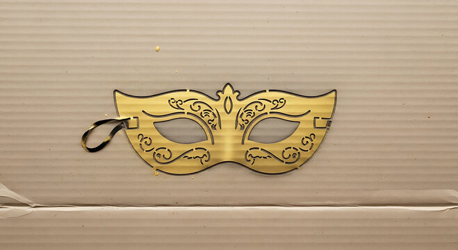 Golden masquerade mask on a plain backdrop