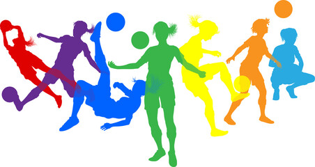 Silhouette women soccer female football player set. Active sports people healthy players fitness silhouettes concept. © Christos Georghiou