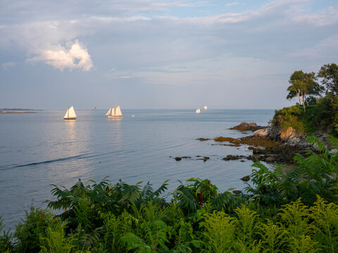 Sailboats Cruising in Casco Bay, Maine