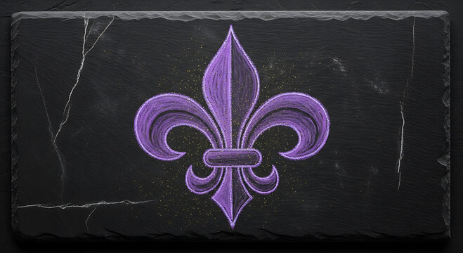 Purple fleur de lis on a dark mardi backdrop