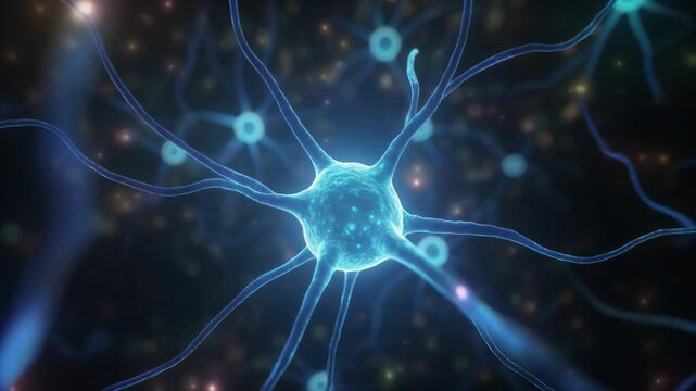Glowing blue neuron network synapse activity abstract science background digital animation