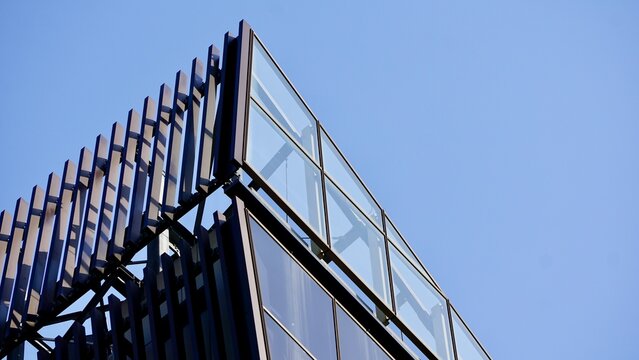 Glass and metal parapet wall detail on a Highrise tower in Tokyo Japan