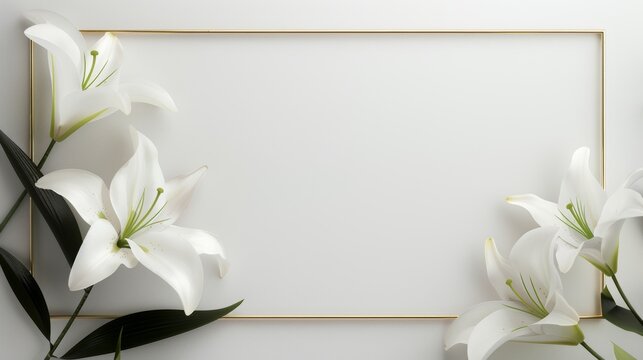 Minimal Elegant Funeral Flyer Template with White Lily and Black Ribbon on White Background