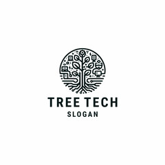 Obraz premium Tree tech logo vector icon illustration