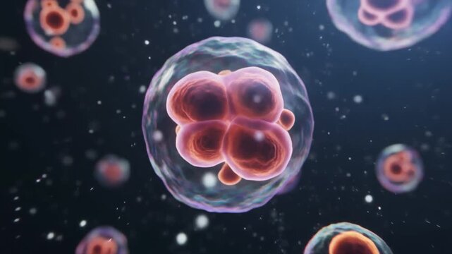 Microscopic view of a neutrophil white cell with segmented nucleus and granules in motion