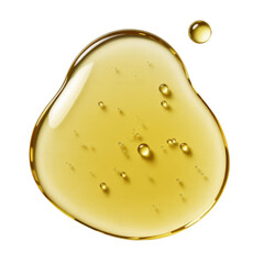 Golden liquid viscous fluid oil drop, a cosmetic serum and skincare product, showcasing rich texture and hydration benefits on a clean white background.