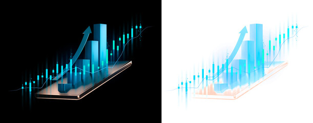 Financial Success Growth Graph and Stock Market Investment on Tablet Isolated on Transparent Background