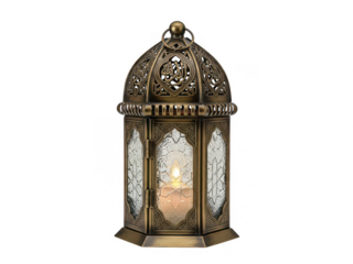 Decorative lantern with candle, isolated on transparent background