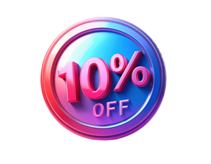 Colorful 10 Percent Off Discount Badge with Gradient on White Background sale promotion isolated on a transparent background