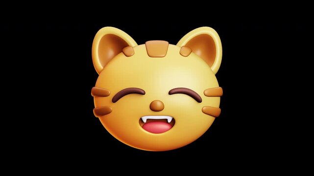 4k alpha and Seamless loop animation of Forced Listening Cat Emoji 3D transparent video with Awkward Expression