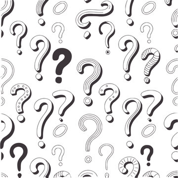 Seamless pattern of hand drawn question marks in various styles symbol punctuation 1