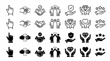 Obraz premium Extensive vector icon collection displaying agreement, achievement and assurance symbols, concept for business partnership, corporate trust and client review systems