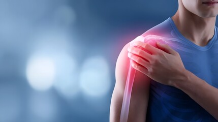 Illust n of shoulder pain and anatomy with red inflammation