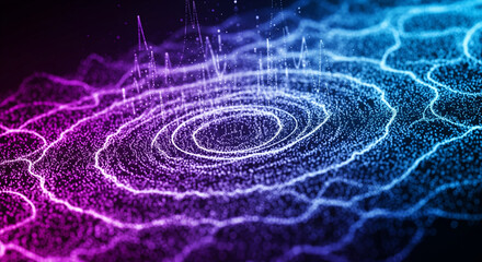 Cosmic Ripples: An abstract representation of swirling energy, illustrated through a vibrant blend of radiant neon colors, creating a sense of ethereal movement and scientific wonder.