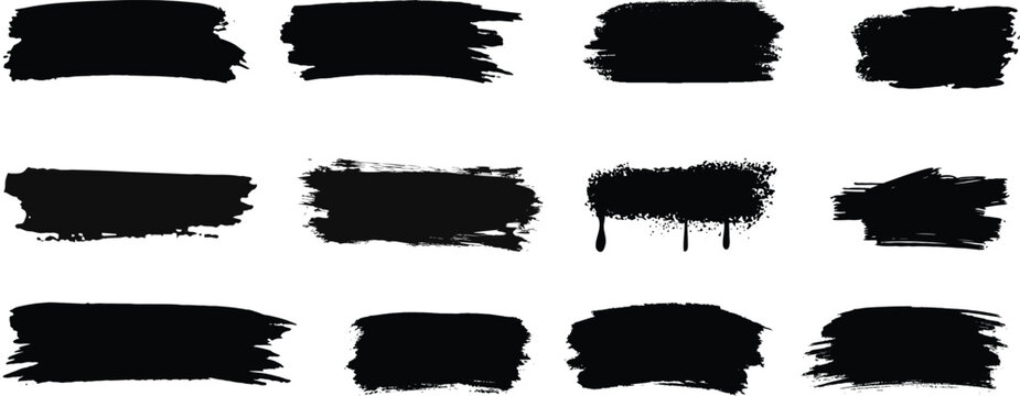 Paint Strokes using a thick brushPaint brush set of bursh Black Paint Strokes using a thick brushSet of vector paint brush stroke