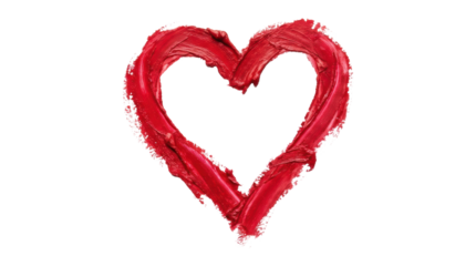 Red lipstick heart shape smear with a thick textured stroke is a symbol of love and passion for Valentine's Day or a romantic occasion, showing a cosmetic swatch