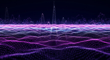 Digital Waveform: An abstract, shimmering landscape of data visualization, featuring flowing lines of purple and pink energy, creating a dynamic representation of digital information.