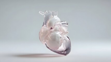 Transparent anatomical heart sculpture on a clean background