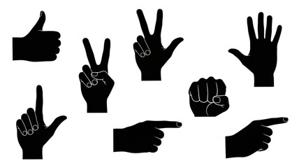 Collection of Hand Gestures Silhouettes Isolated on White Background.