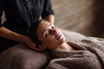 Relaxing spa treatment offering tranquility to a calm customer lying on a massage bed during a soothing session at a wellness center