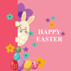 illustration of easter egg and bunny on greeting card template