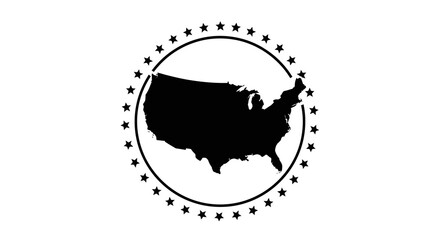 Silhouette of the United States map enclosed within a circular border of stars, symbolizing national identity and patriotism