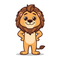 Fototapeta premium Adorable cartoon lion with a friendly expression, standing confidently with paws on hips, perfect for children's books and educational materials