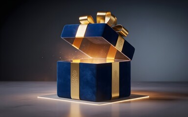 High-end luxury present with ribbon, isolated on dark elegant background