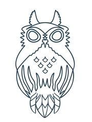 Fototapeta premium Artistic owl bird with hand-drawn contour and geometric feathers. Minimalist black and white style. Isolated vector illustration for logo, tattoo design, or branding