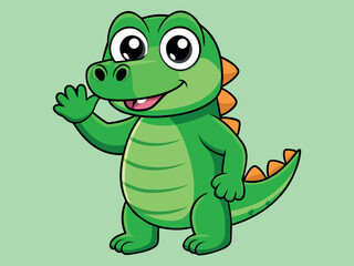 Obraz premium Cute Green Crocodile Clipart, Kawaii Alligator Character Illustration, Adorable Reptile Kids Vector, Cartoon Crocodile Happy Design, Friendly Alligator Drawing Art, Funny Green Reptile Graphic, Baby C