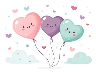 Three heart-shaped balloons floating in the sky