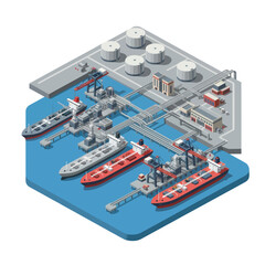 Obraz premium Industrial Oil Refinery with Ships Docked.