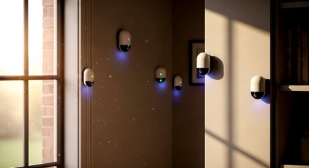 Indoor security system with multiple cameras mounted on the wall