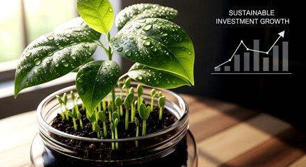 Seedlings Sprouting in Glass Jar with Sustainable Investment Gro