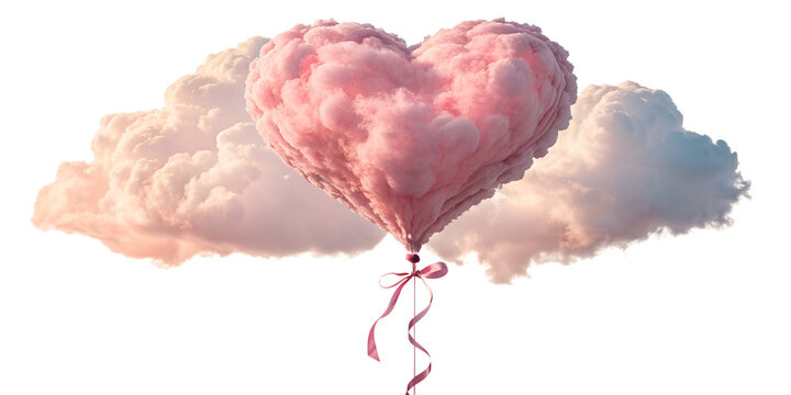 Heart-shaped cloud with ribbon, isolated on transparent background, happy valentine day, valentine png