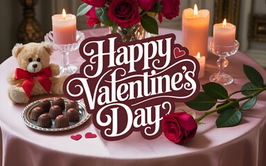 Valentine&rsquo;s Day celebration concept with love symbols, sweets, and floral decor