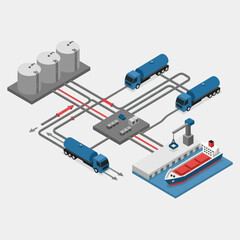 Obraz premium Industrial Oil Refinery Pipeline System Diagram.