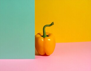 Poivron l&eacute;g&egrave;rement cach&eacute; sur fond multicolore